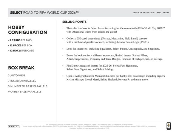 2025/26 Panini Select Road to FIFA World Cup Soccer Hobby 12-Box Case