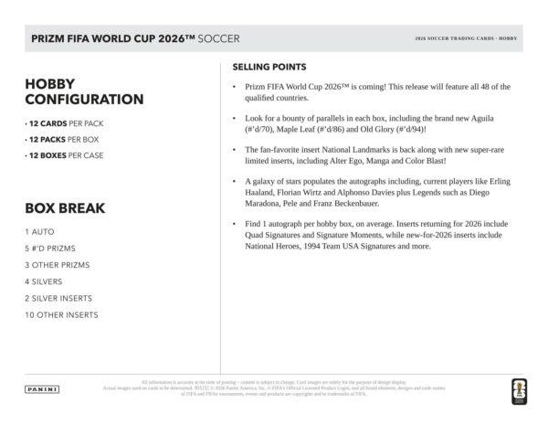 2026 Panini Prizm FIFA World Cup Soccer Hobby 12-Box Case